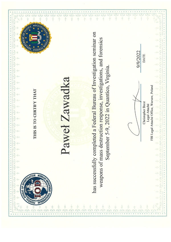 Certyfikat FBI - Quantico